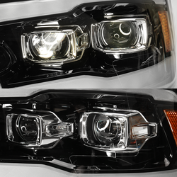 Projector Headlights Headlamps Assembly LED DRL+Turn Signal For 2010-2018 Ram 1500/2500/3500 (Gloss Black Projector version 2) Thumbnail