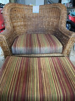 Vintage Pier One  Wicker Chair WIth Ottoman  Thumbnail