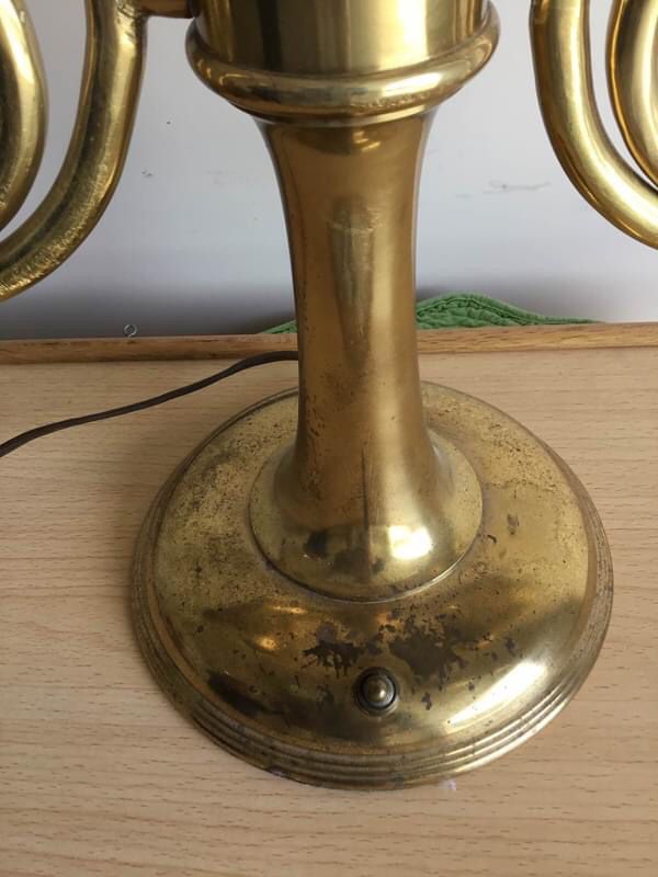 Bugle Lamp & Pair Of Brass Bugle Candlesticks Stately Traditional Decor Vintage 