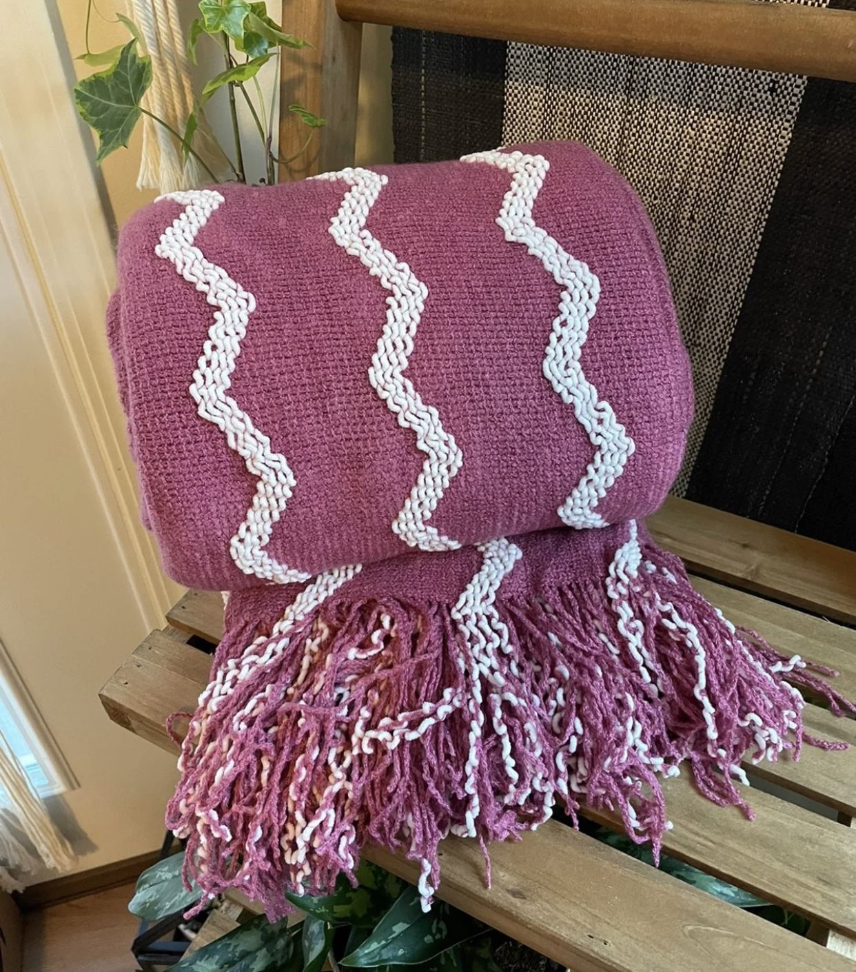 Fluffy Chenille Knitted Fringe Throw Blanket Lightweight Soft Cozy for Bed Sofa Chair Throw Blankets , Deep Purple 60"x80" 60"x80" 【ULTRA-SOFT PLUS