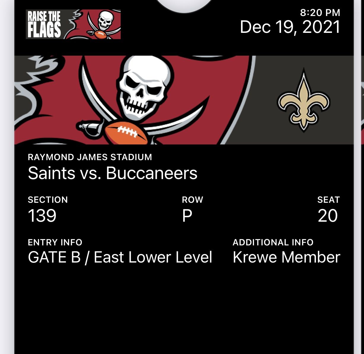 2 Buccaneers Vs Saints Tickets December 19
