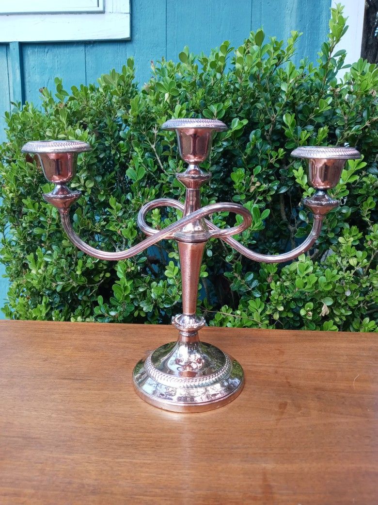 English Queen Anne Style 3 Tier Silver Plate Candelabra