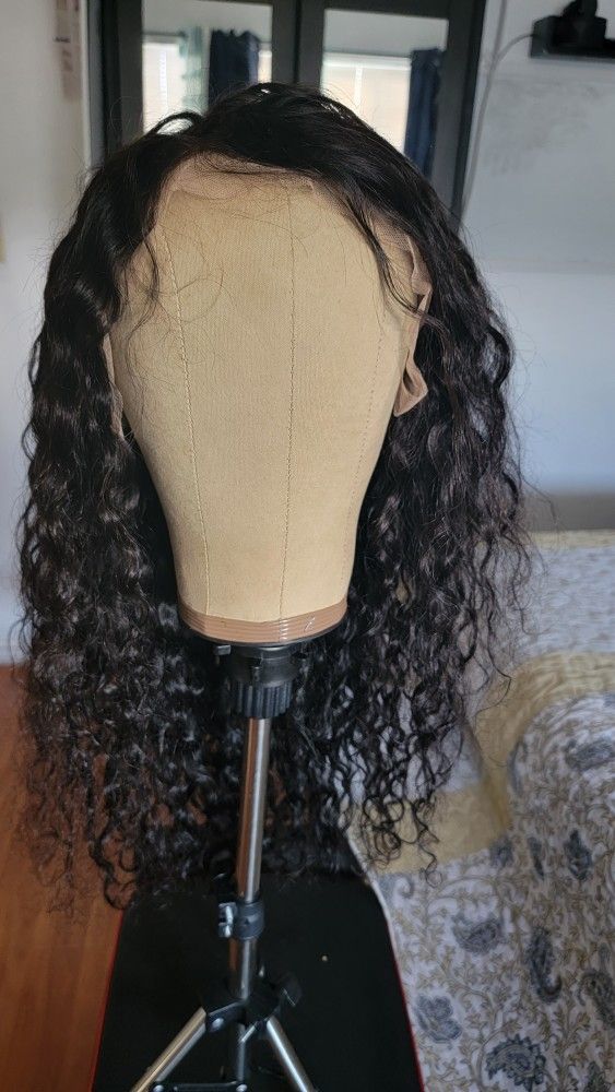 24in Human Hair Curly Lace Frontal Wig 200% Density Bleached Knots And Preplucked 13*4