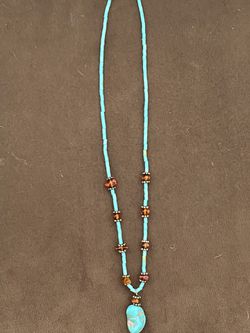 Turquoise Heishi, Nugget and Amber Sterling Silver Vintage 16” Necklace Thumbnail