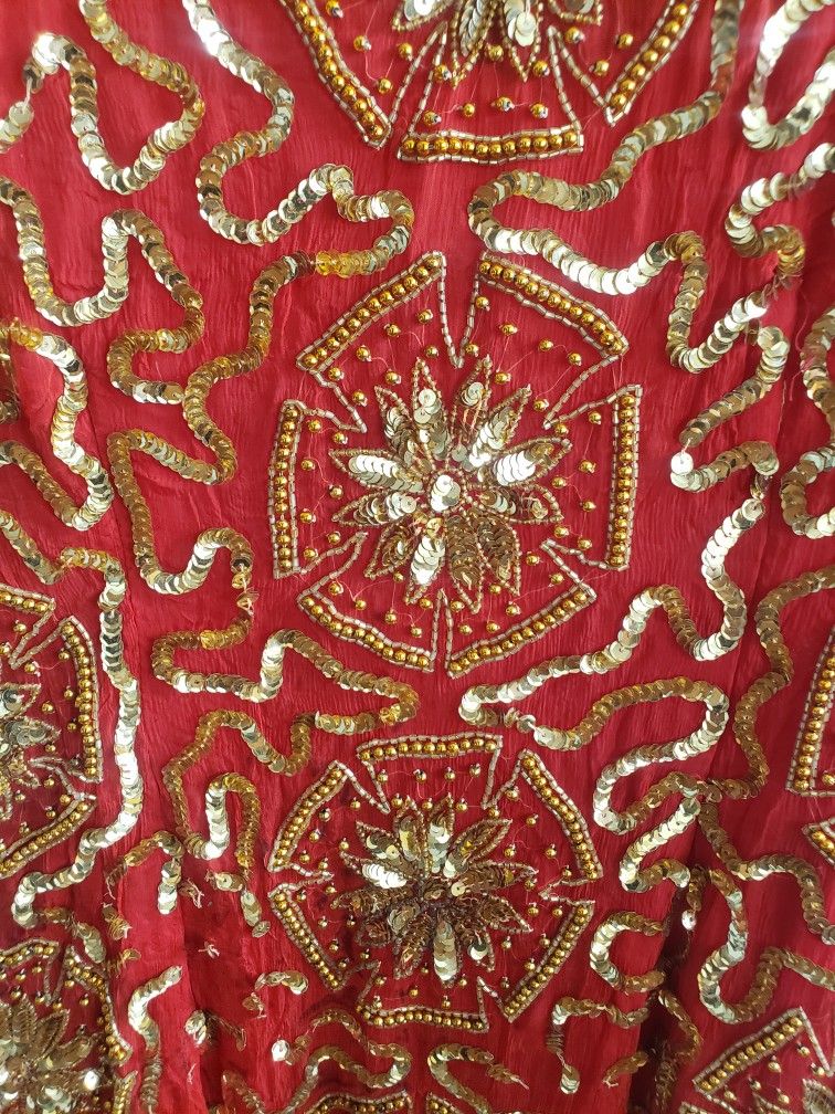 Vintage Red & Gold Sequin Dress 5x