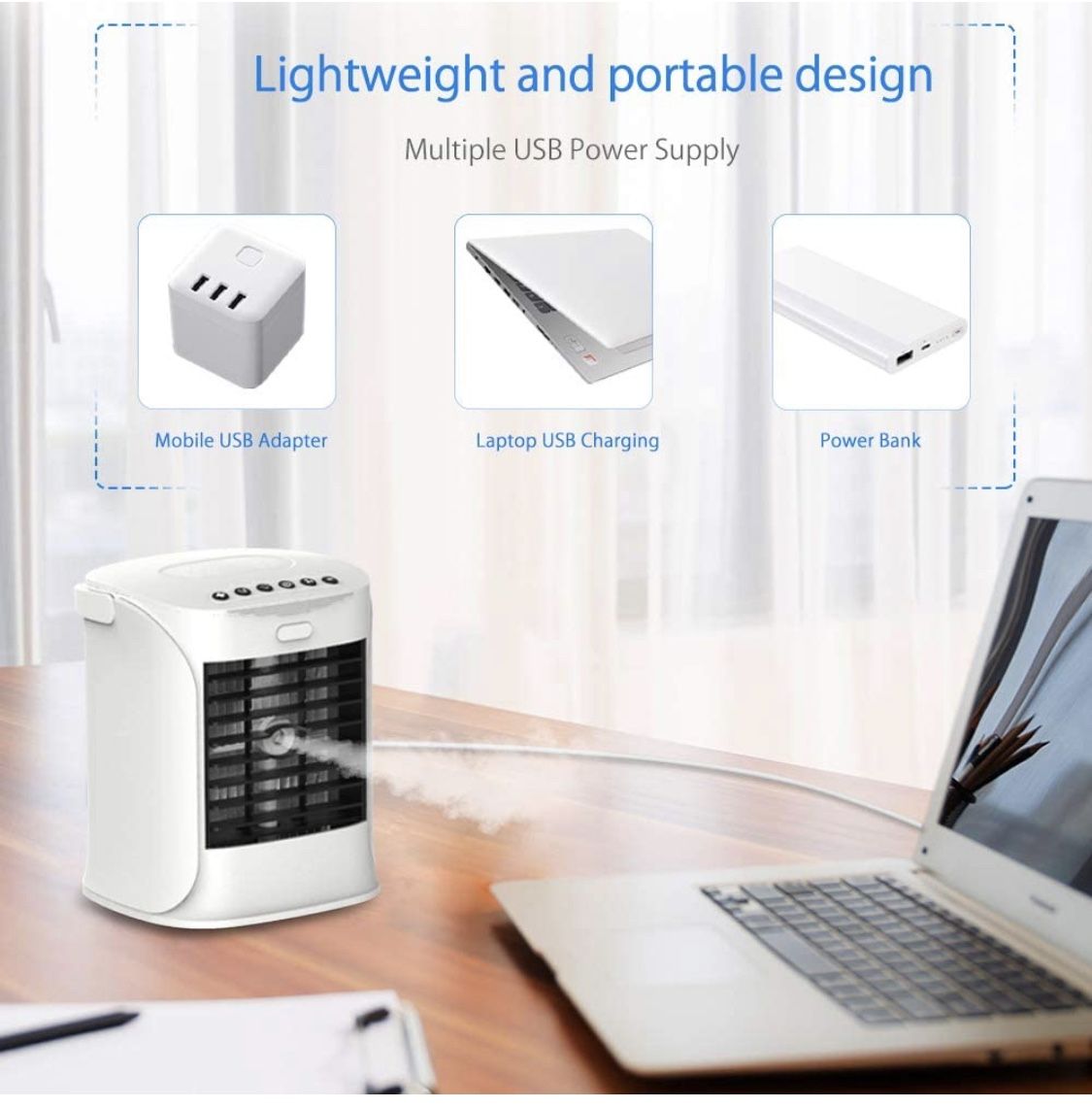 Portable Air Conditioner, Nanssigy Personal Oscillating Mini Air Cooler, Desk Fan Evaporative Cool Mist Humidifiers Air Circulator, Perfect for Bedroo