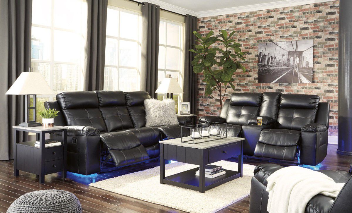👍Hot Deal 👍 Kempten Black LED Reclining Living Room Set

