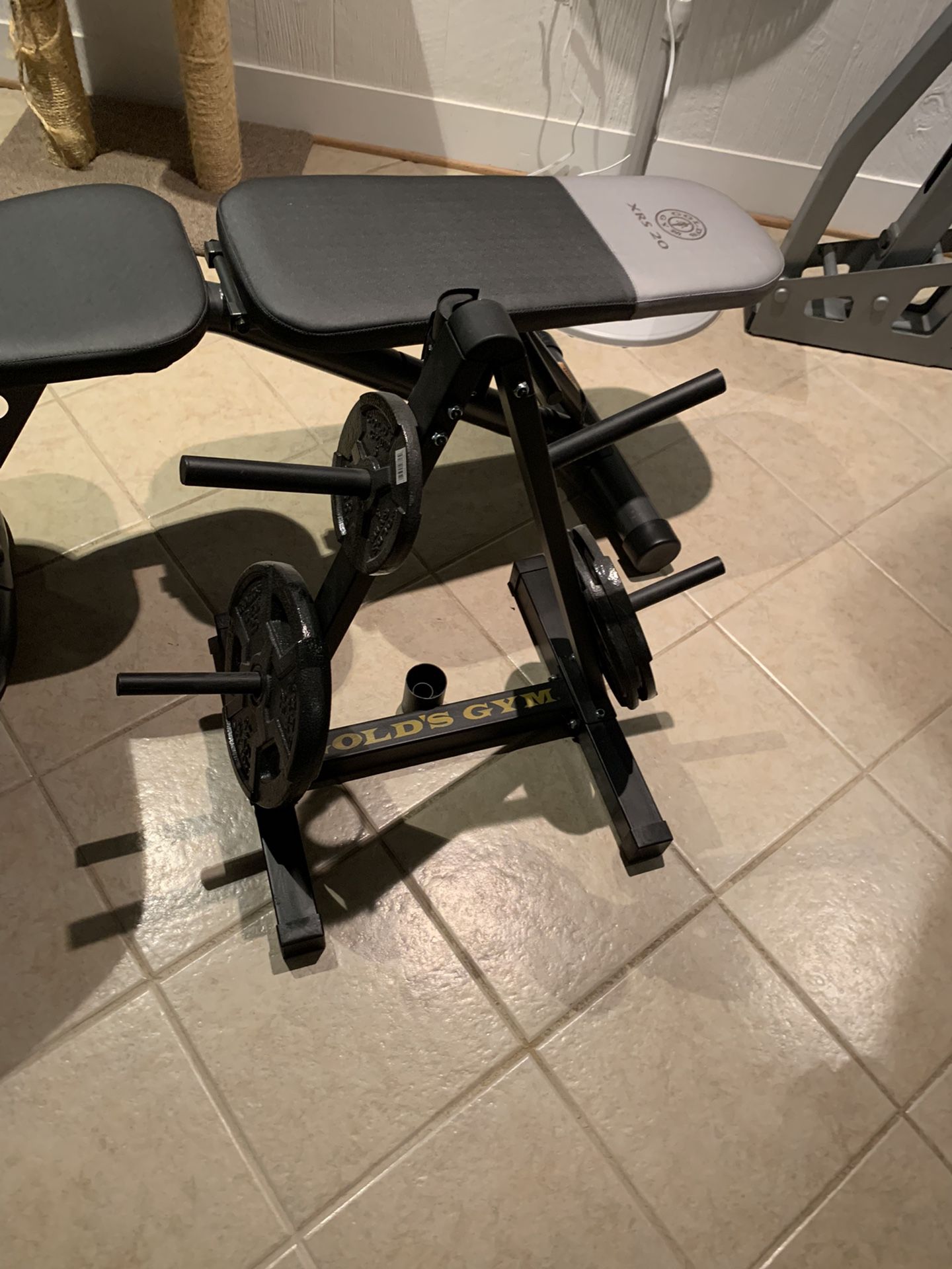 Weight Bench Storage Rack And Plates Like New Golds Gym Brand 