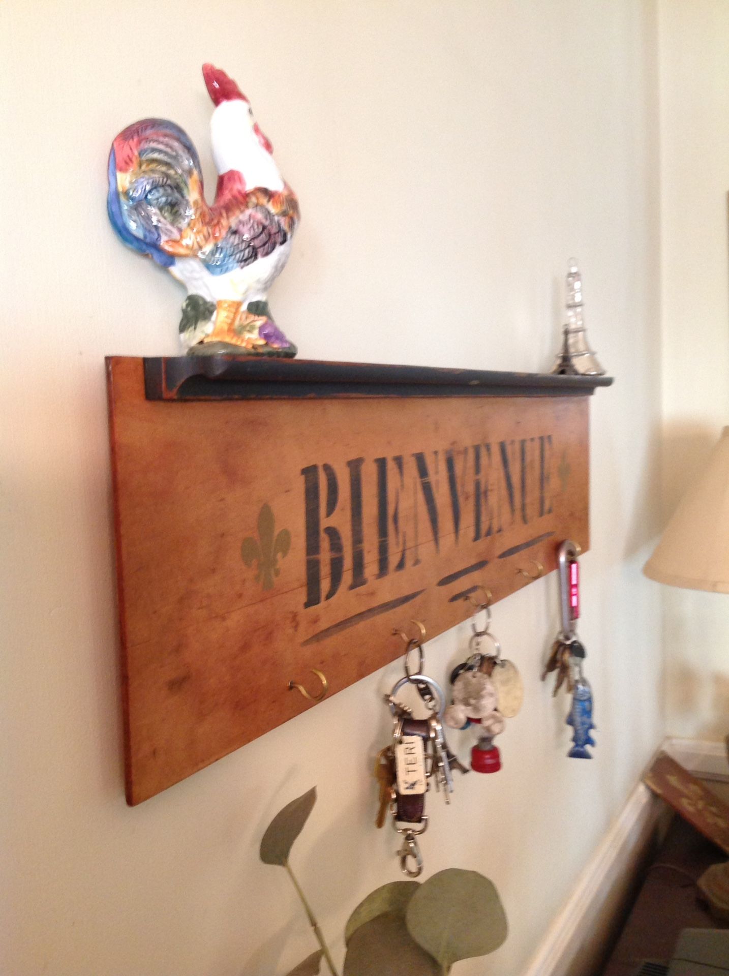 Key Rack, #2 project-repurposed vintage desk wood, Welcome, Bienvenue,boho,shabby chic, home decor