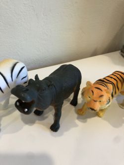 A lot of medium size zoo animals zebra, hippo, tiger, lion, monkeys toys $10 for all Thumbnail