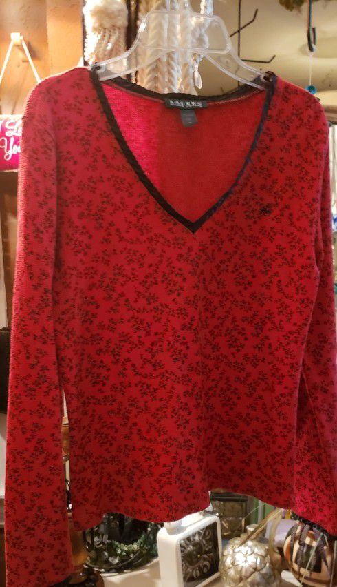 Ladies Medium Ralph Lauren Ribbed Sweater With Black Trim