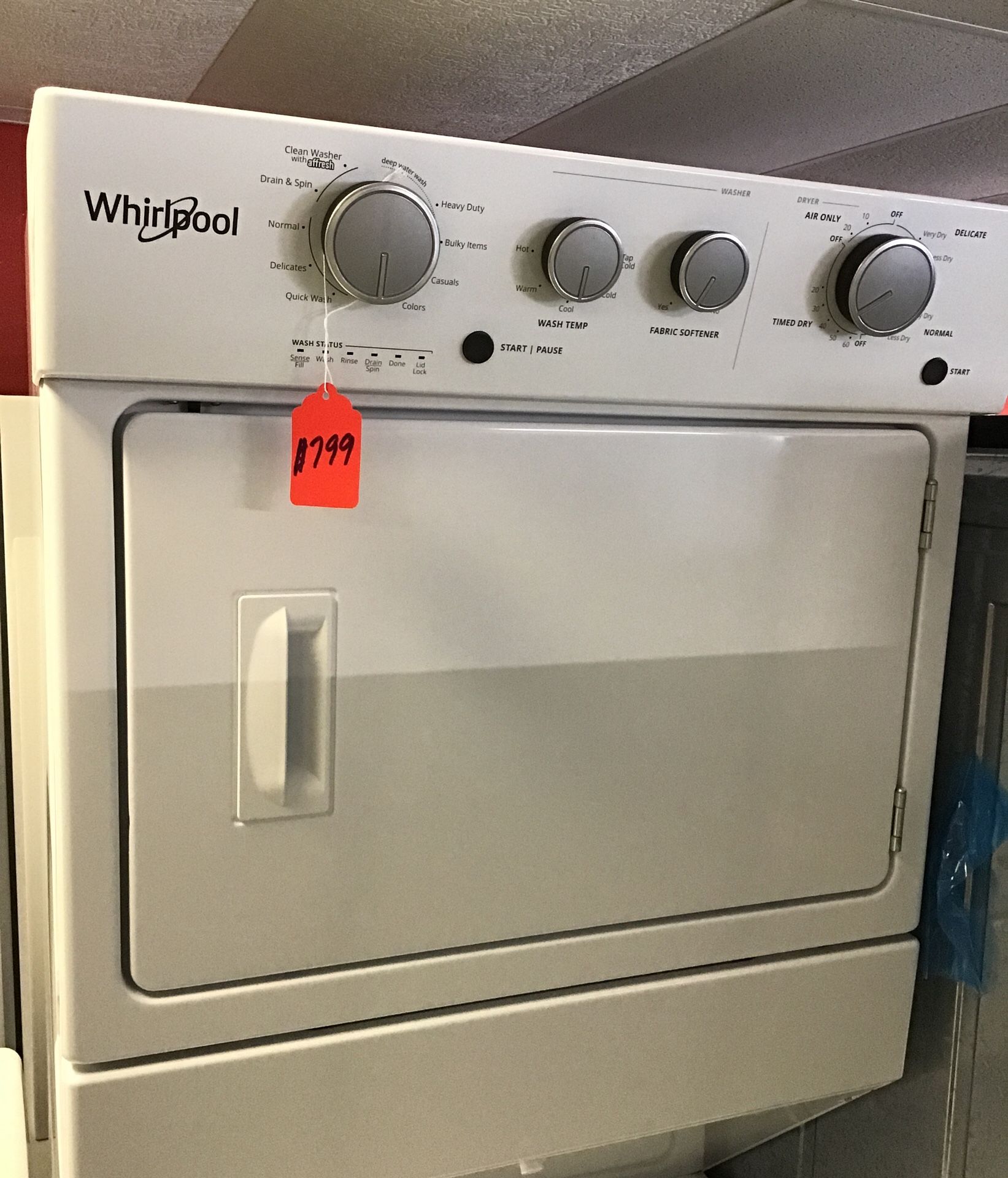 New scratch and dent whirlpool stackable washer and dryer. 1 year warranty