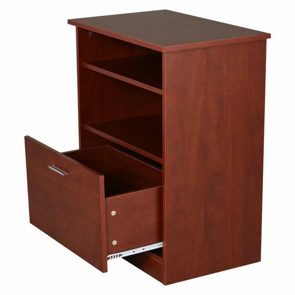 Corner Desk & Storage Cabinet Combo with Large Amounts of Storage, Space-Saving Design, & Large Surface - Cherry