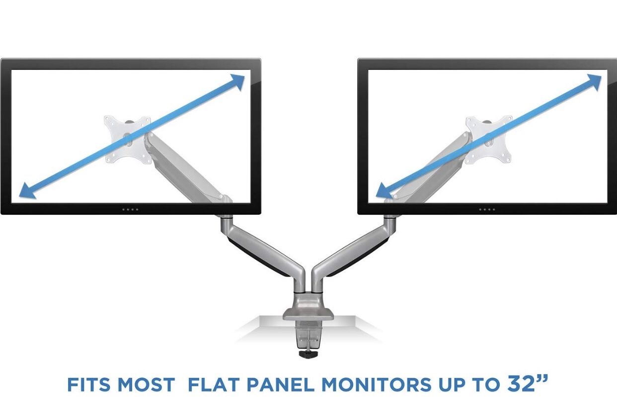 Mount It! Dual Monitor Arms for Desk, Height Adjustable Full Motion Monitor Stand With Gas Spring Arms, Fits 24, 27, 29, 30, 32 Inch Computer Screens