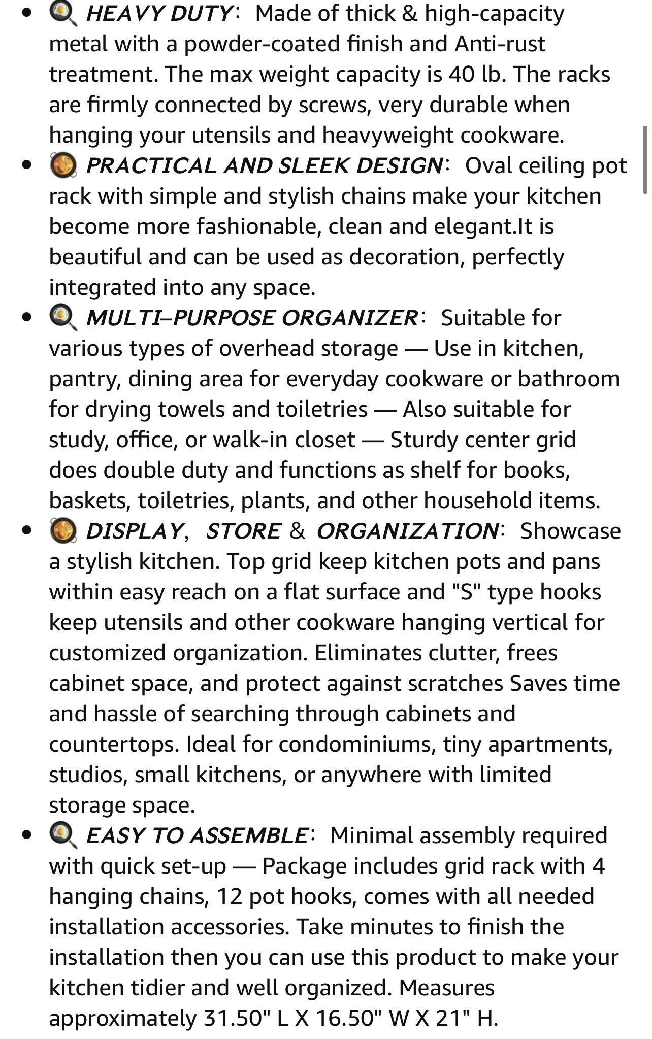 Adjustable space-saving pot rack new
