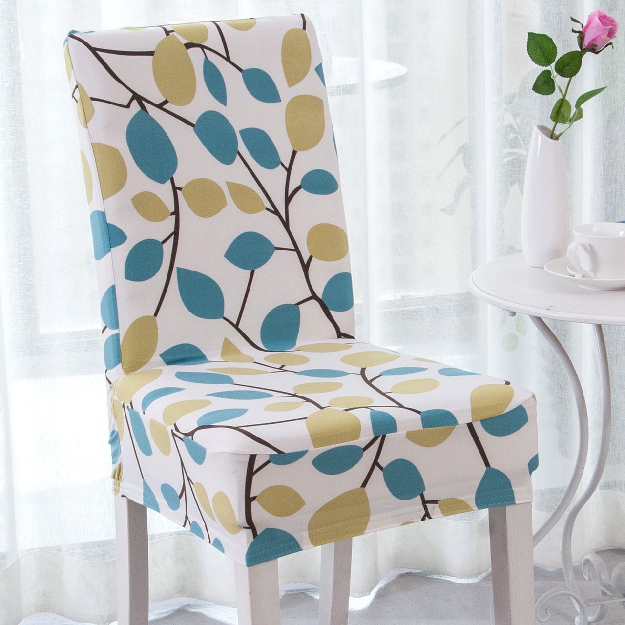Season Flower Elegant Polyester and Spandex Stretch Washable Dining Chair Slipcover Chair Cover Set Of 4