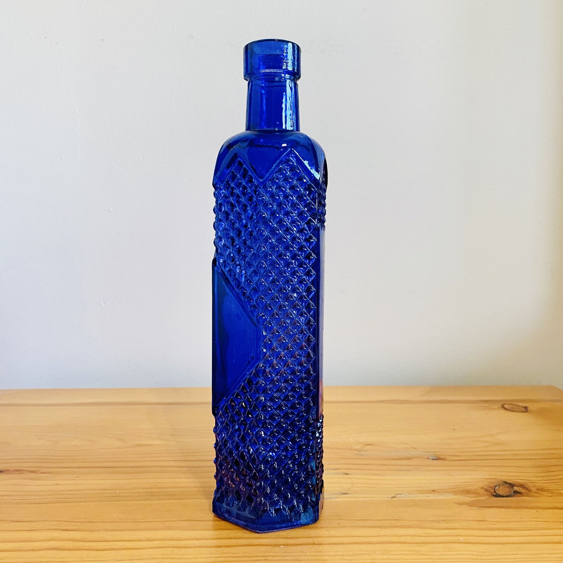 Cobalt Blue Glass Bottle Diamond Point Vintage Antique
