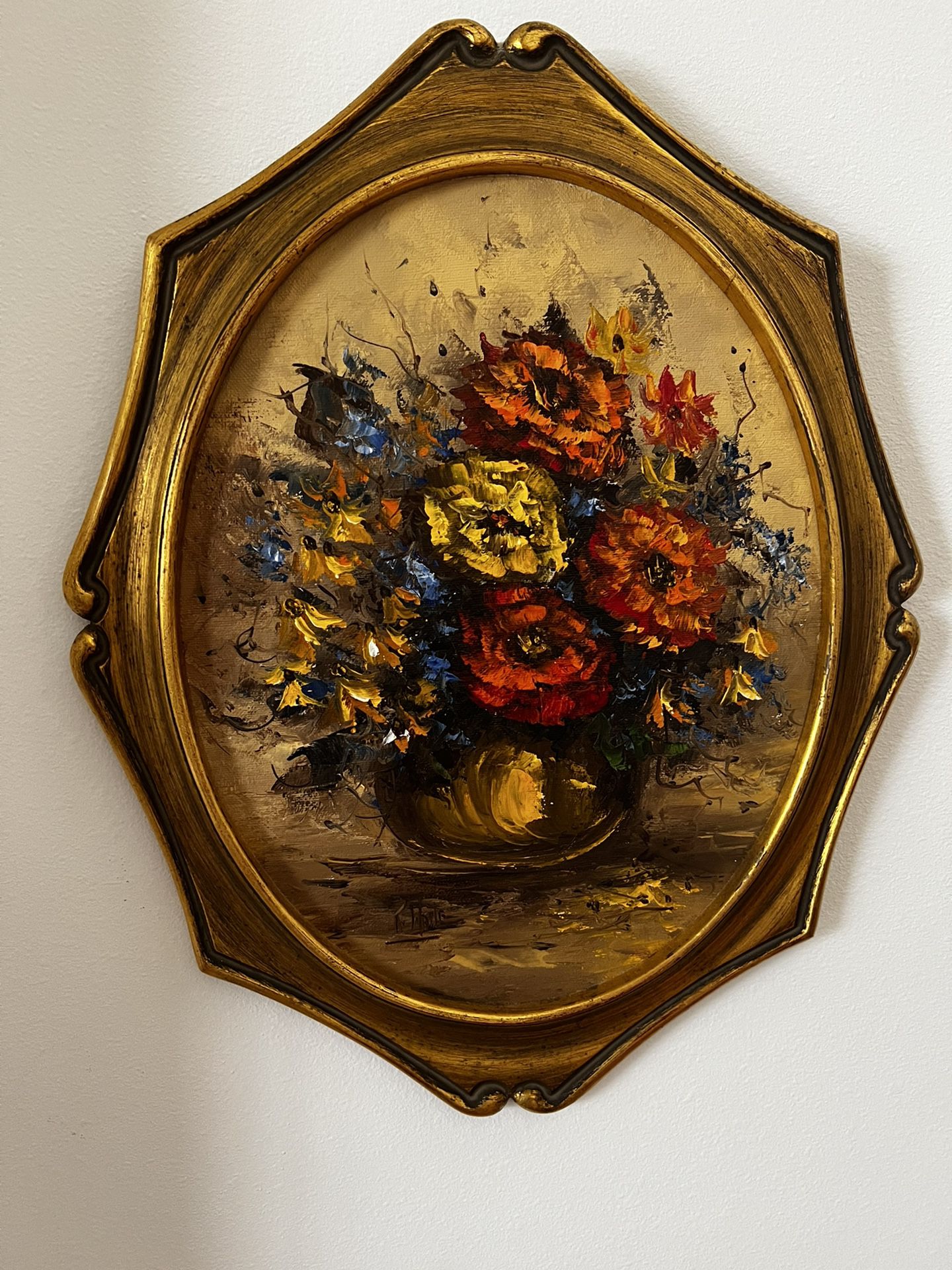 Gorgeous Vintage Florentia Floral Plaque Wall Painting Art Approx  measures 18” H x 14” W