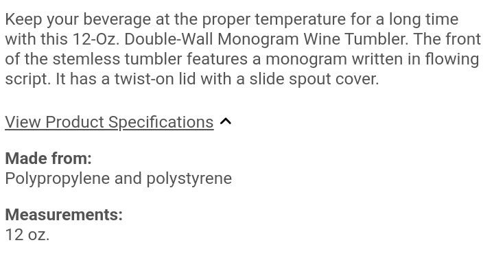 Monogramed Wine Or Beverage Tumbler