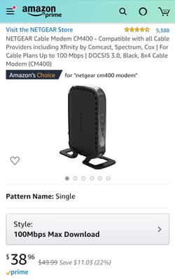 Netgear Cable Modem CM400 Xfinity by Comcast, Spectrum, Cox Thumbnail