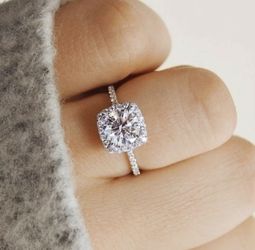Moissanite Cushion Cut Halo Silver Plated Rings for Women Thumbnail