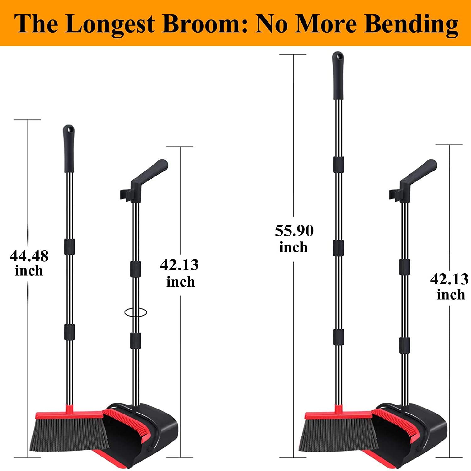 Broom and Dustpan set Large Size Dust pan and Stiff with 55.9 inch Long Handle, Stainless Steel Extra Long Handle Broom Is Easy To Clean And Assemble,