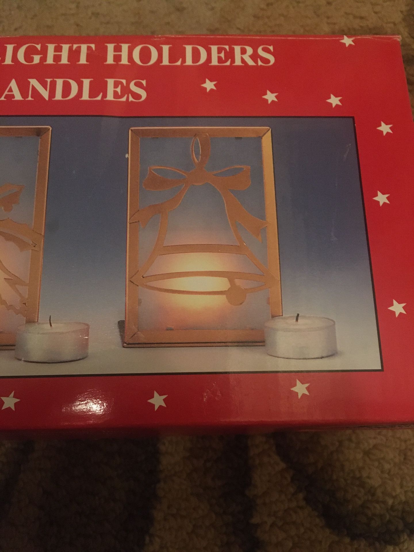 Set Of 3 Tea Light Holders With Candles Tree Bird Bell