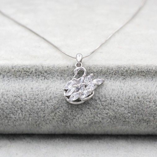 Sterling silver swan crystal pendant necklace