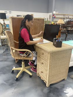 Wicker Desk With Storage + Office Chair (set) Thumbnail