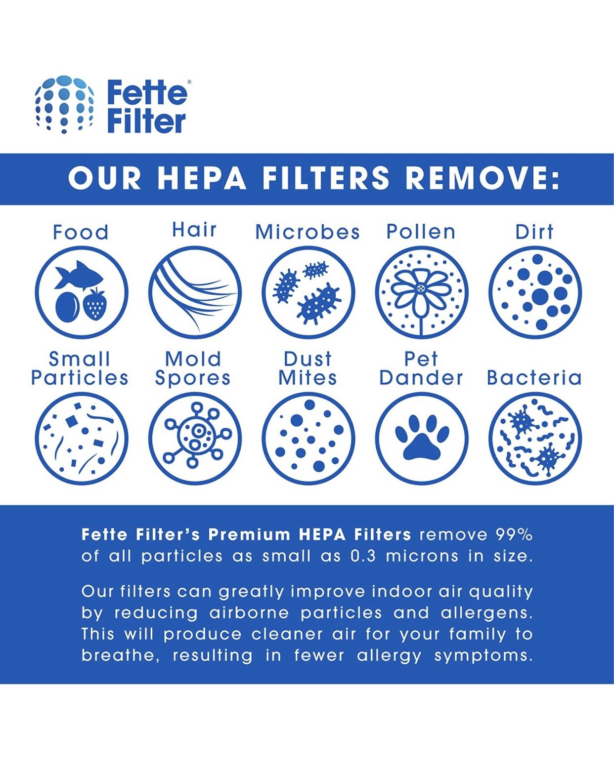 ars 990 R Fette Filter - 2 Pack of Air Purifier True HEPA Premium Grade Filters