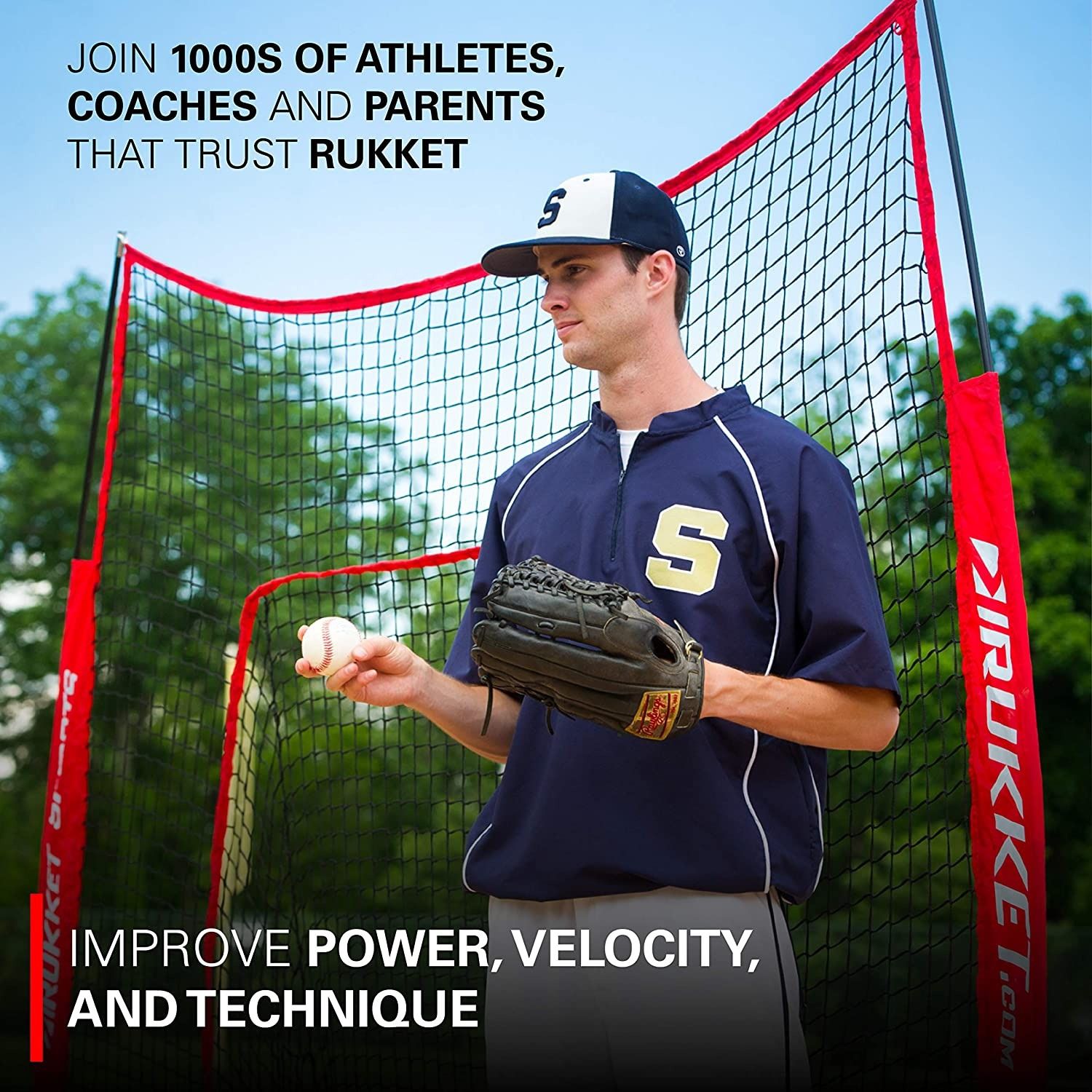 Rukket 7x7 Baseball & Softball Net, Practice Hitting, Pitching, Batting and Catching, Backstop Screen Equipment Training Aids, Includes Carry Bag (7x7