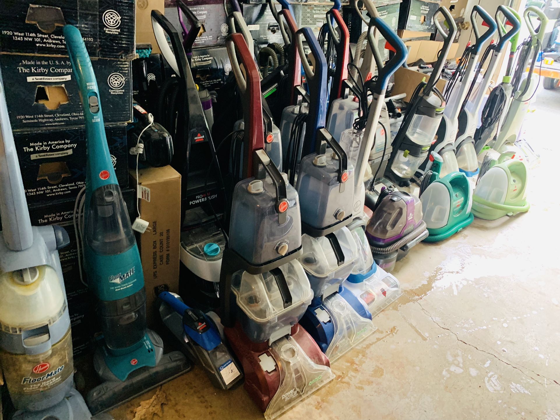 Working carpet shampooers and bare floor steamers
