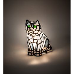 Elegant Design Stained Art Glass Cat Table Lamp Thumbnail