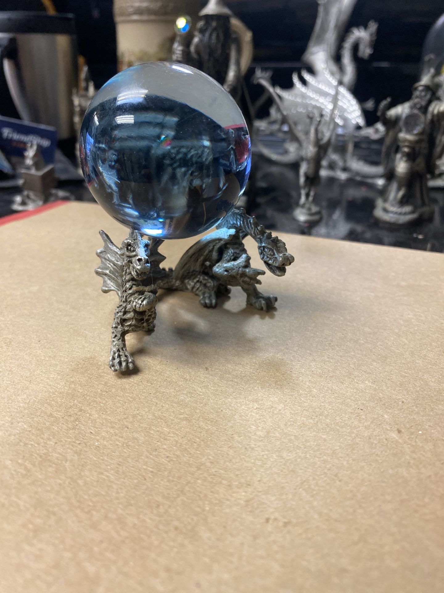 Pewter collectible dragons and wizard with rare vintage German castle