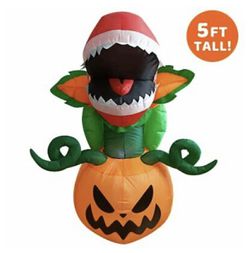 5 FT Halloween Inflatable Piranha Flower LED Lights Blow Up Outdoor Decorations Thumbnail