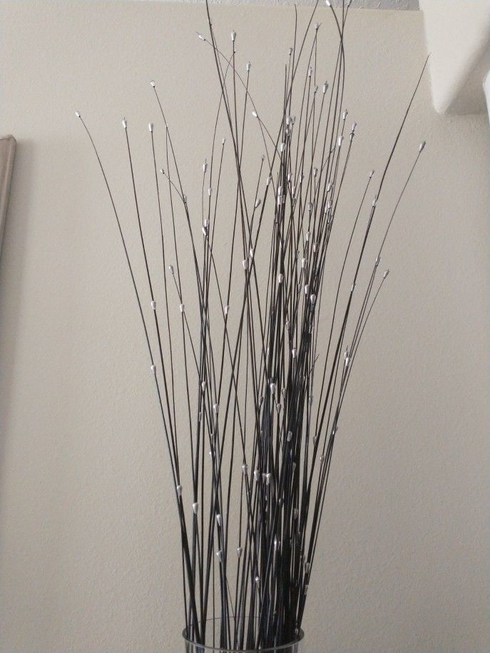 Tall Acrylic Vase With Black Silver Decor