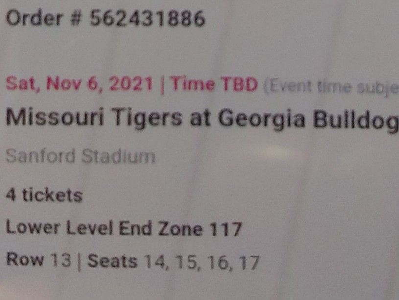 UGA vs MIZZ Tix 4 Total $225 Each