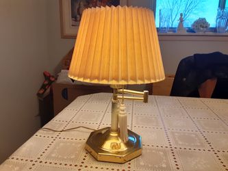  VERY NEAT LOOKING  BRASS LAMP  THAT IS  adjustable For LITE  17inches Tall  Thumbnail
