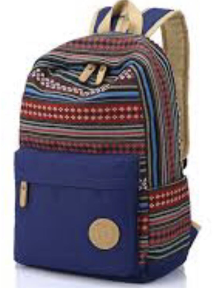 Backpack Aztec Tribal Mixed Fabric Print Blue Winner Monkey Logo