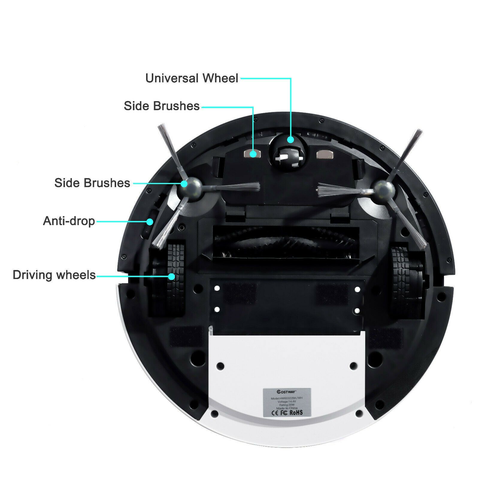Costway Robot Vacuum Cleaner Self-Charge App Voice Control Filter Water Tank White
