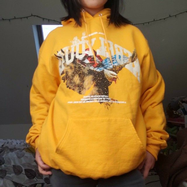 Civil Regime X Champion Rebel Youth Mens Large Yellow Graphic Eagle Hoodie