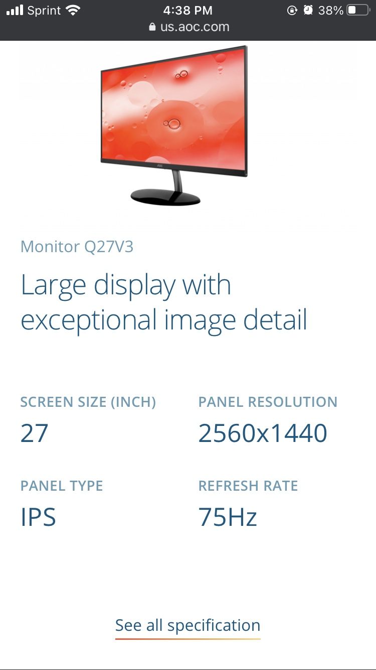 AOC 27" 1440P 75hz Monitors | Dual (2k) 2560x1440 | Like New