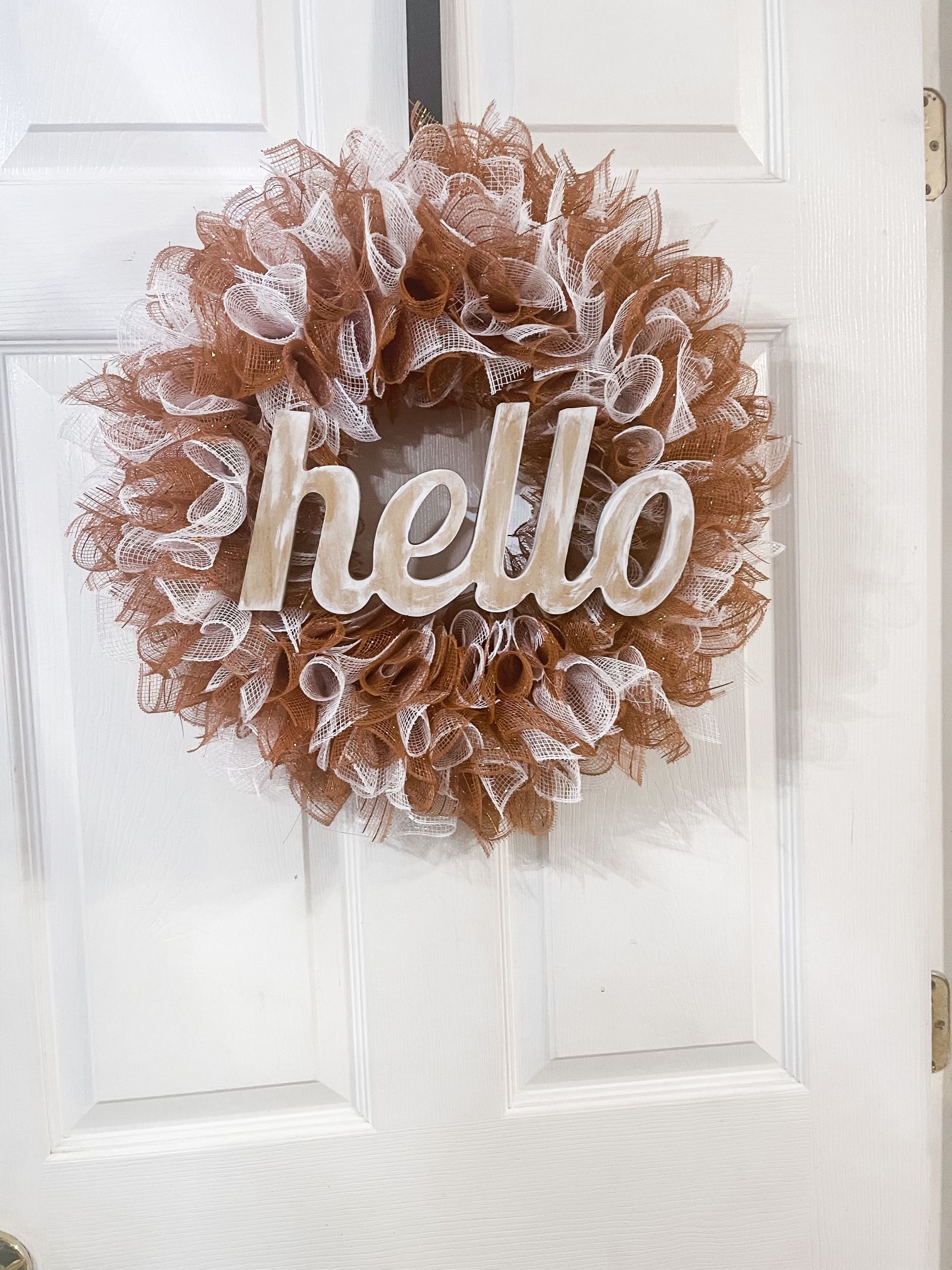 Brown and White Hello Wreath