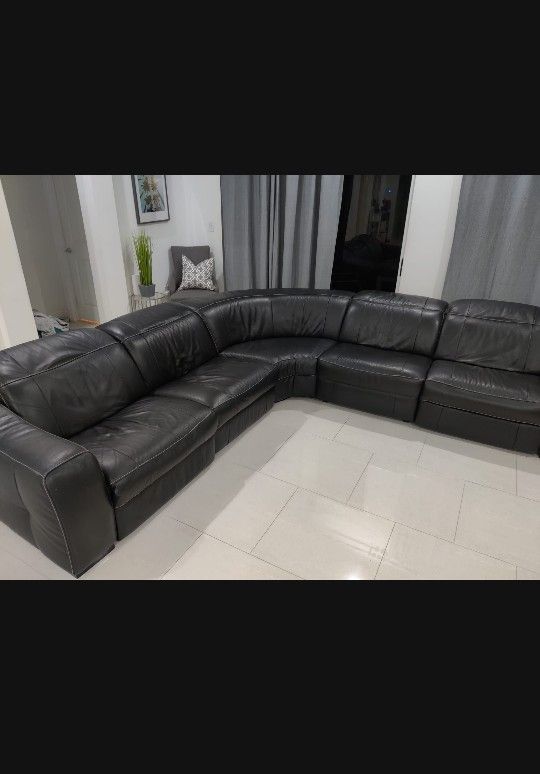 SOFA GENUINE 100% REAL LEATHER RECLINER ELECTRIC BLACK.. DELIVERY SERVICE AVAILABLE 🚚