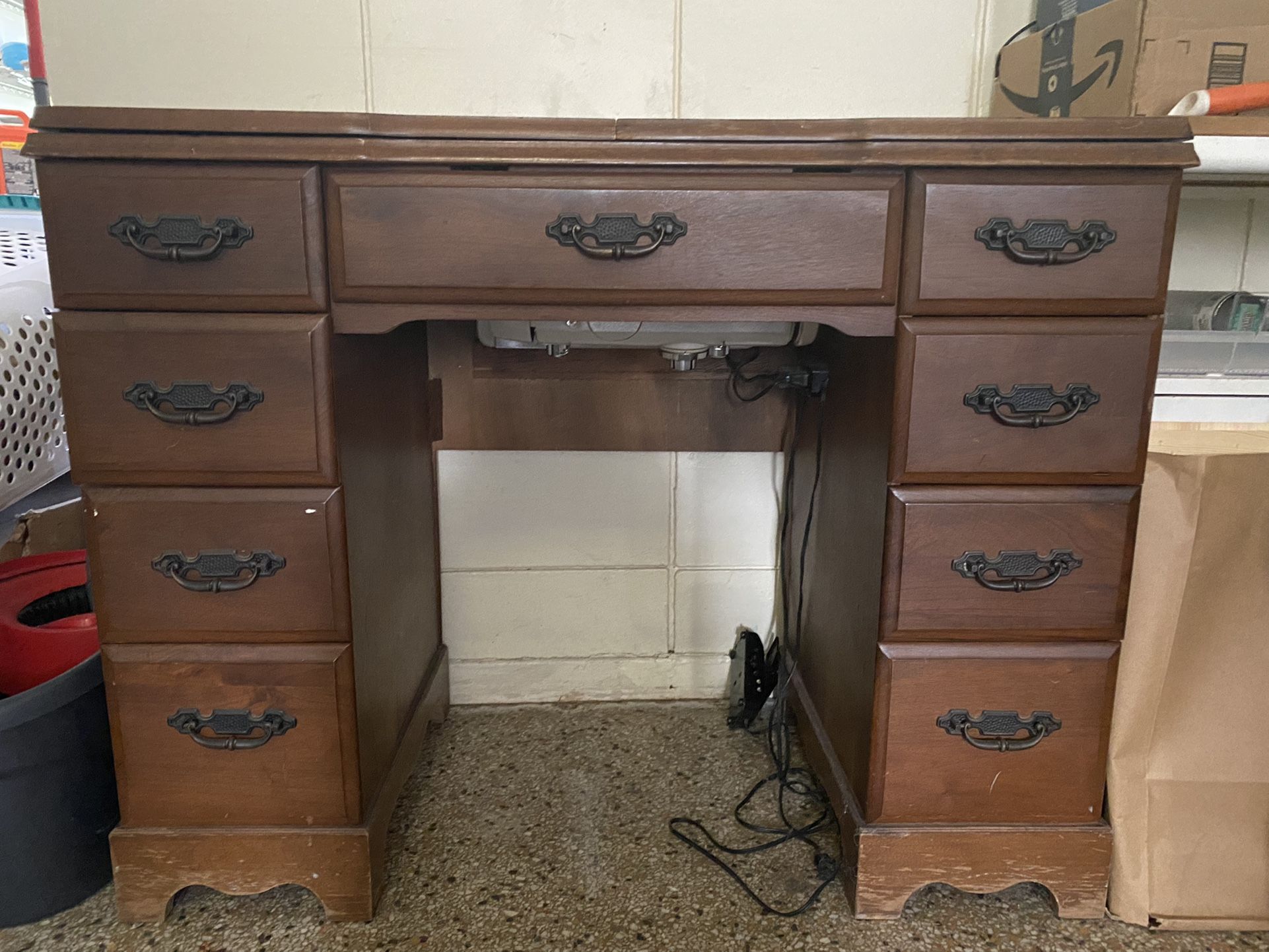 Antique Sewing Machine Table With Original Machine
