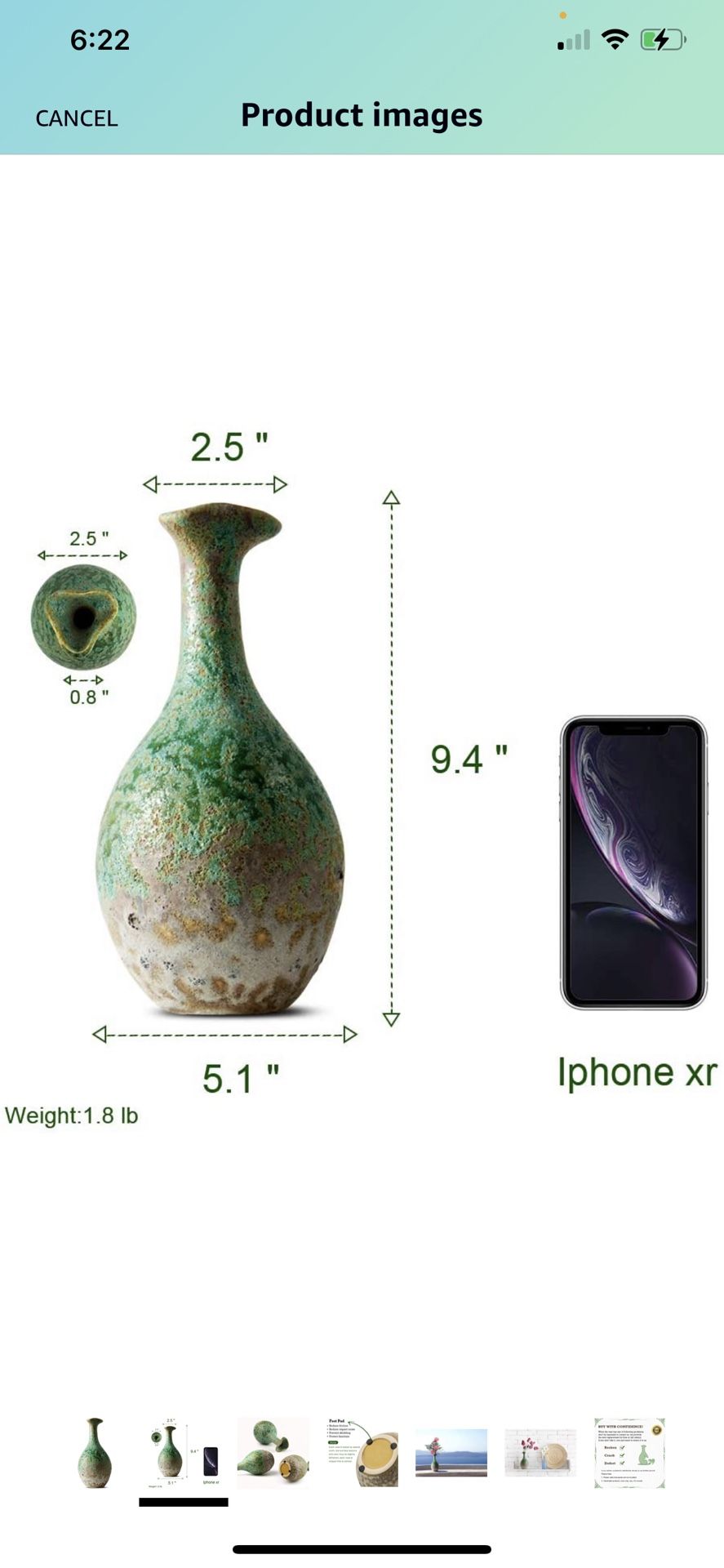 FairyLavie 9.4'' Vintage Ceramic Vase, Rustic Distressed Flower Vase Bottle Decorative Vase