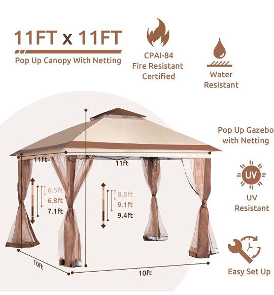 （🆕inbox）Pop Up Gazebo 11'x11' Patio Gazebo Tent Instant