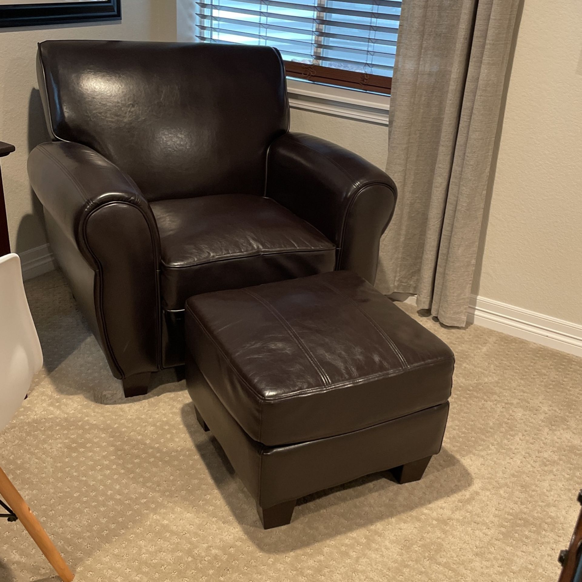 Faux Leather Armchair and Ottoman