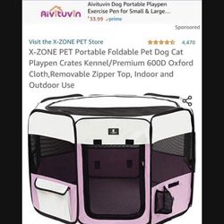 X-ZONE PET Portable Foldable Pet Dog Cat Playpen Crates Kennel/Premium 600D Oxford Cloth,Removable Zipper Top, Indoor and Outdoor Use  Thumbnail