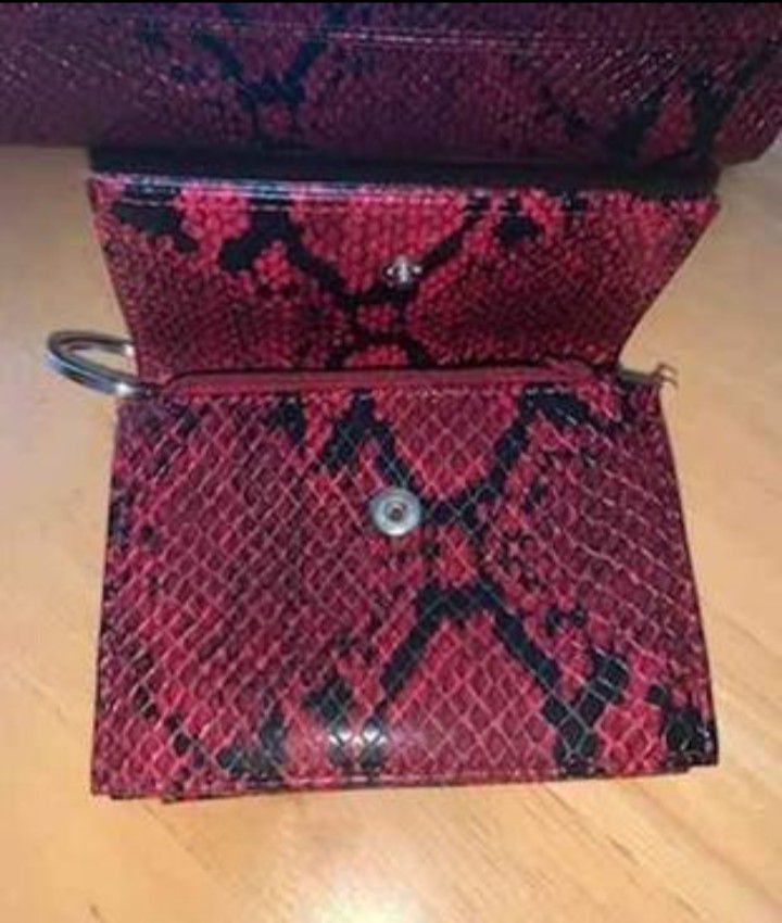 Red & Black Faux Snake Skin Purse & Wallet